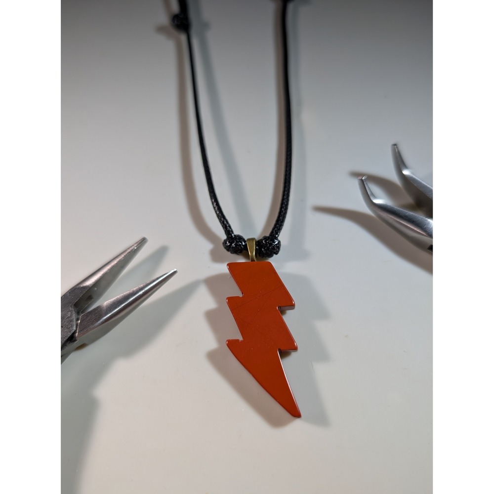 Red Jasperβ Lightning Bolt Pendant Necklace Adjustable Black Cord Handmade Stone